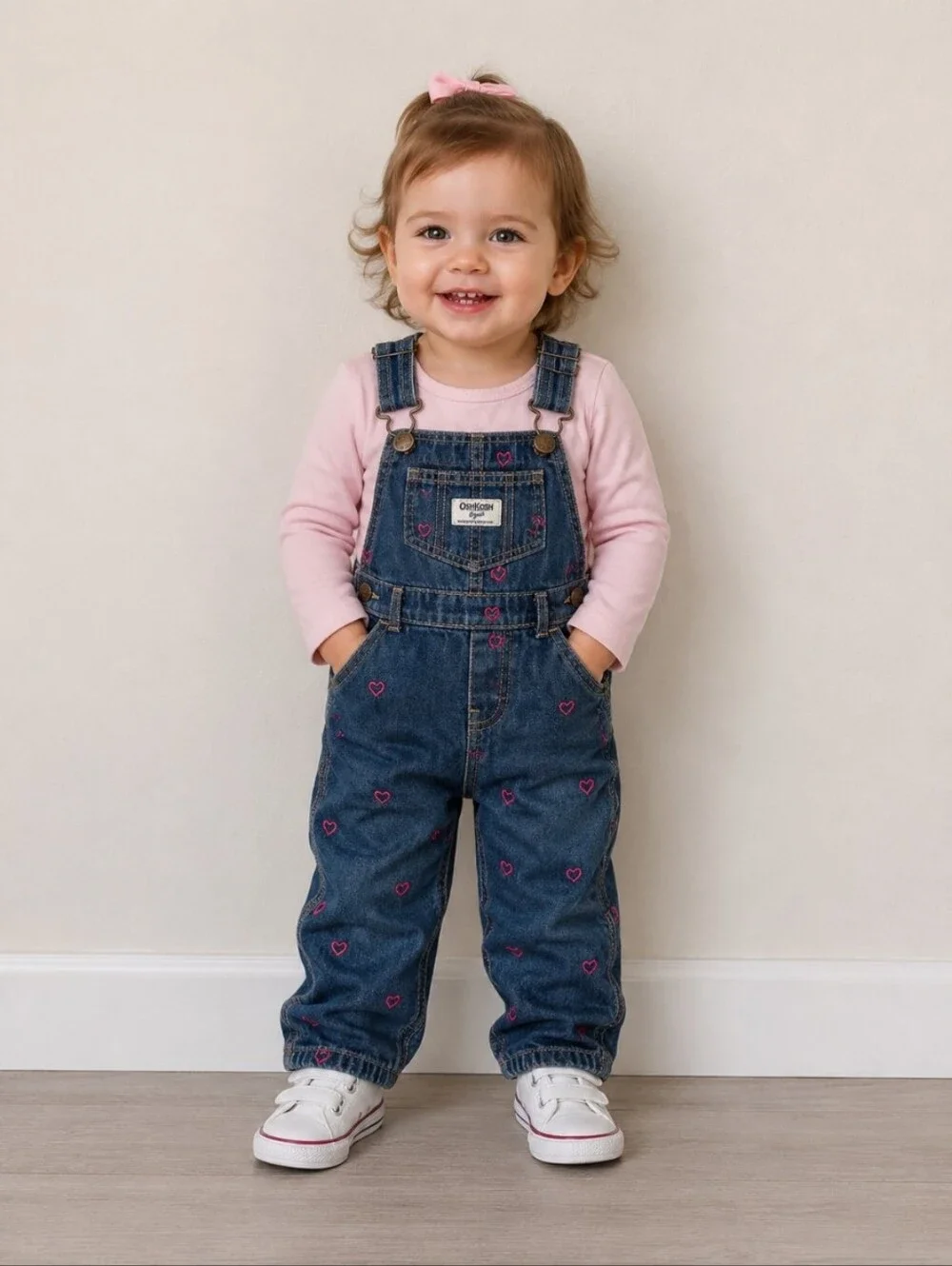 OSHKOSH BGOSH Heart Embroidered Snap Button Leg Overalls 18M